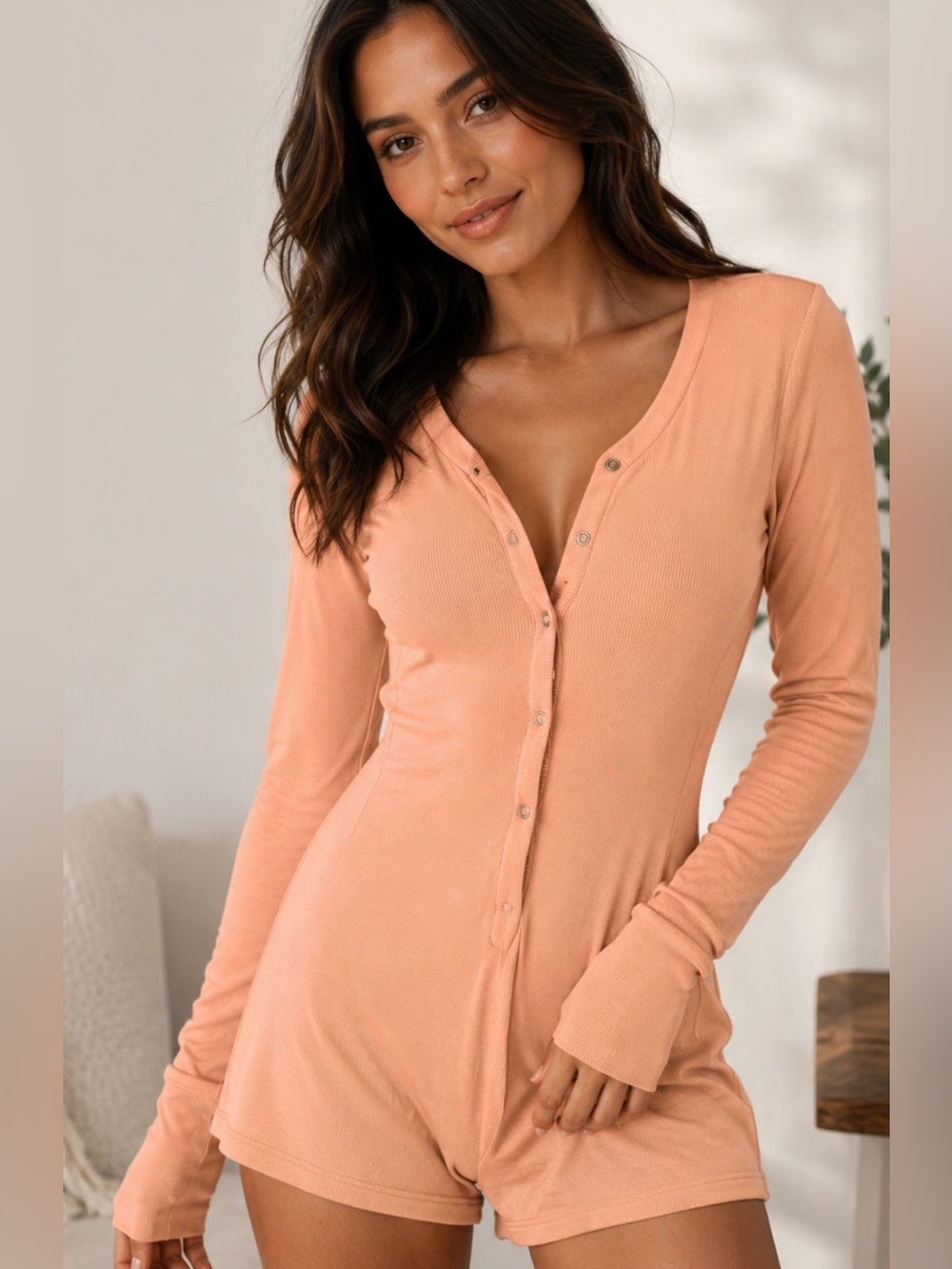 NWT Forever 21 Pink Peach Romper Clean Girl Pajamas Size Small Spring